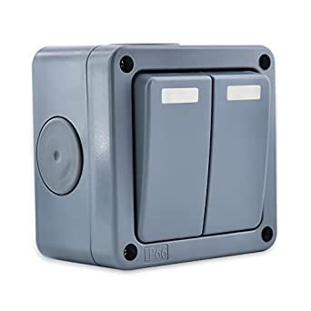 NineLeaf Dual Waterproof Switch, 10A 2 GANG Outdoor Double Light Switch ...