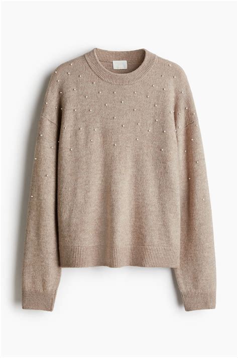 Embellished jumper - Beige marl/Beads - Ladies | H&M IN