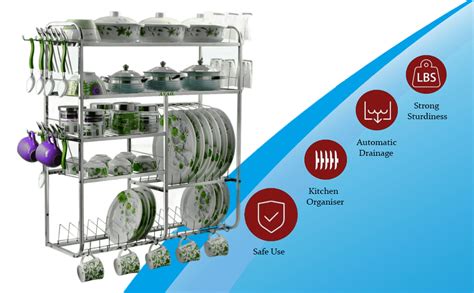 AVAIL Stainless Steel 5 Shelf Wall Mount Cup and Plate Holder Kitchen ...