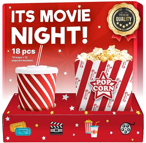 18 Pcs Movie Night Supplies - Popcorn Buckets (12ct) & Movie Night ...