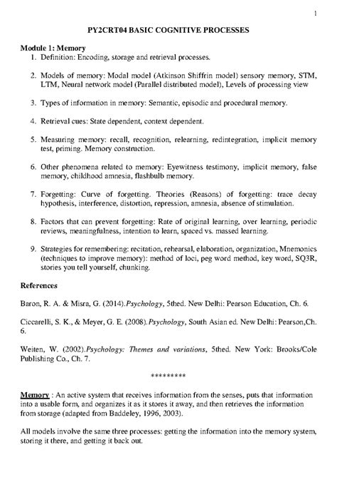 Module 1 memory 240525 135737 - PY2CRT04 BASIC COGNITIVE PROCESSES ...
