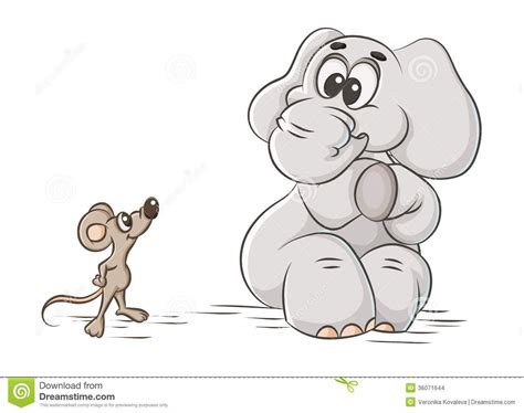 elephants with mice | Cartoon illustration cowardly elephant and mouse ...