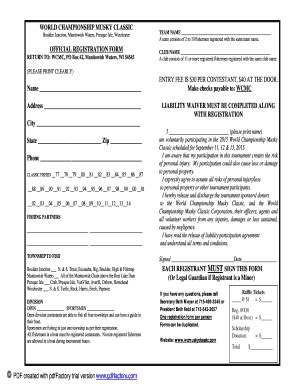 Fillable Online WORLD CHAMPIONSHIP MUSKY CLASSIC OFFICIAL REGISTRATION ...