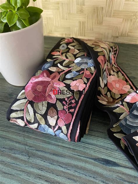 Multicolour Parsi Hara Hand Embroidered Border and Laces – Dress365days