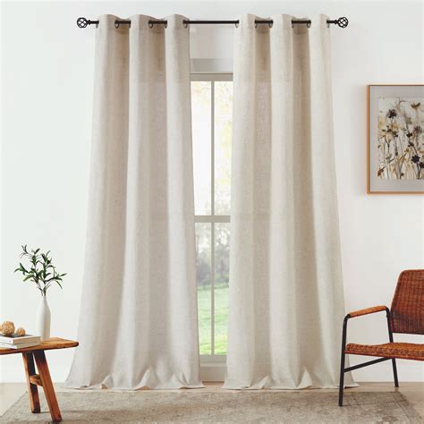 "Bohogeo Beige Natural Linen Grommet Curtains, 108"" Long, Semi Sheer ...