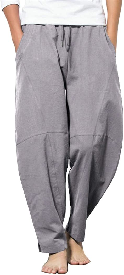 Buy COOFANDY Men Cotton Linen Yoga Pant Casual Drawstring Loose Fit ...
