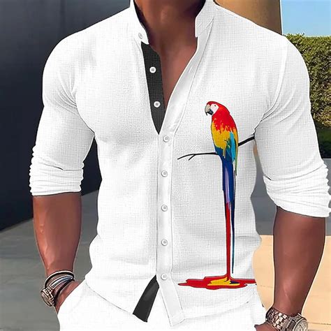 Men's Parrot Shirt Button Up Shirt Long Sleeve Fashion Streetwear ...