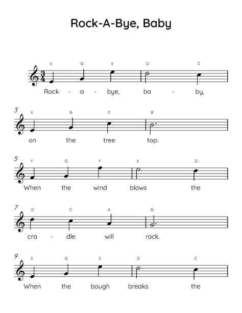 Rock-A-Bye Baby Easy Piano Sheet Music