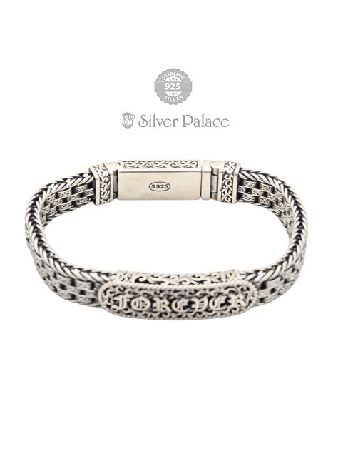 925 Oxidised Silver Forever Text Engraved Bracelet For Mens Maan ...