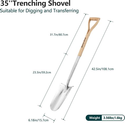 Buy Berry&Bird Drain Spade Shovel, 35’’ Garden Trench Shovel with Wood ...