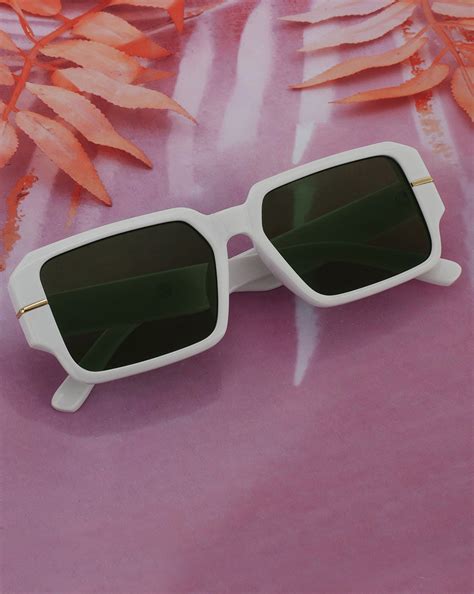 White with Gold Toned and Green UV Protected Lens Wayfarer Sunglass fo ...