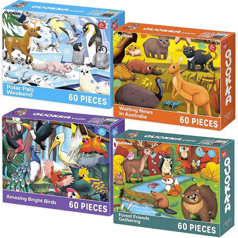 QUOKKA 4 x 60 Pieces Polar Pals, Birds, Australia, Animals Jigsaw ...