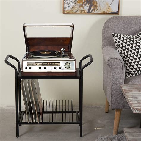 Buy MZDXJ 2-Tier Modern Matte Black Lattice Style Metal Turntable and ...