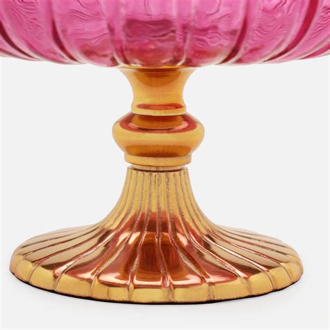 Shop Pink Ribbed Glass Decorative Bowl with Stand - Large - at Best ...