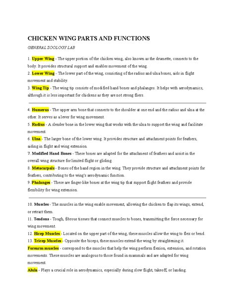 Chicken WING Anatomy: Parts & Functions in General Zoology Lab - Studocu
