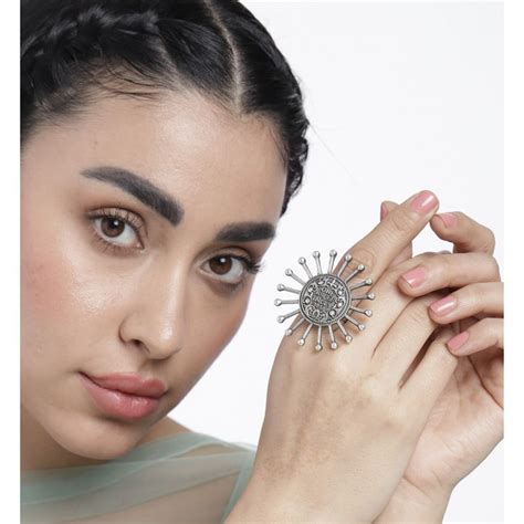 Buy LAIDA Silver oxidized One Rupee Coin Adjustable Finger Ring Online