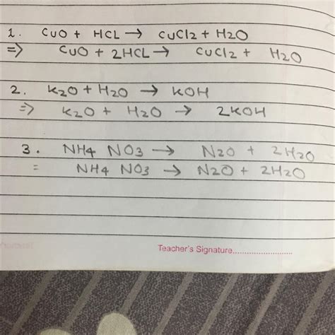 Identify the balanced equation:(A) CuO + HCl → CuCl ₂ + H₂O(B) K₂ O ...