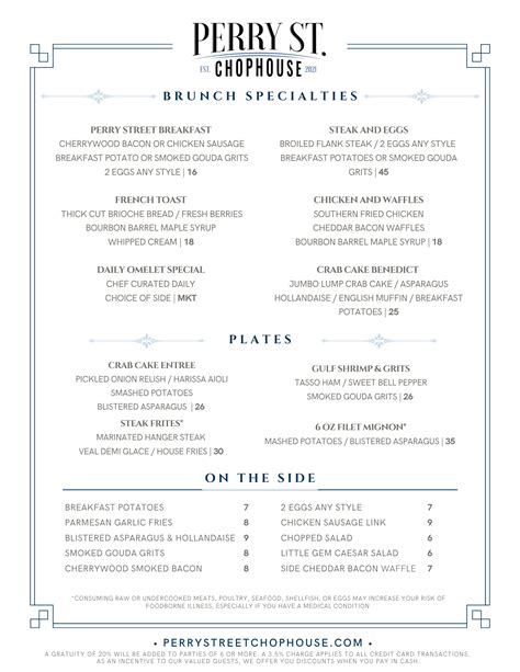 Menu | Perry Street Chophouse