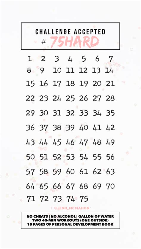 75 Hard Calendar Printable Free