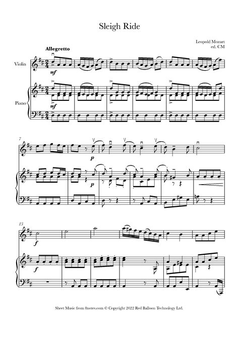 Mozart - Sleigh Ride Sheet music for Violin - 8notes.com