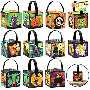 JOYIN 60 Pcs Halloween Paper Candy Box with Tote, Halloween Mini Gift ...