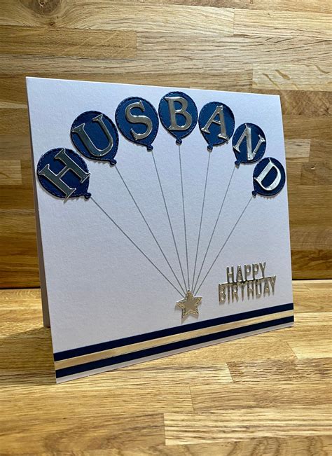 Handmade Blue Balloons Happy Birthday Card for Husband. Elegant Cards ...