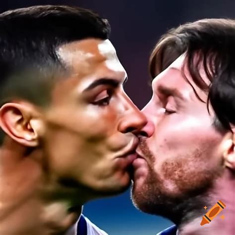 Ronaldo and messi sharing a kiss on Craiyon