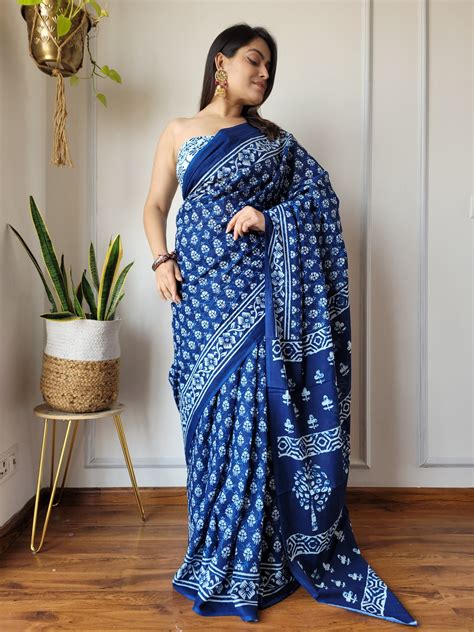 Jaipuri Printed Pure Cotton Mulmul Saree With Blouse – Rajasthan Fabric ...