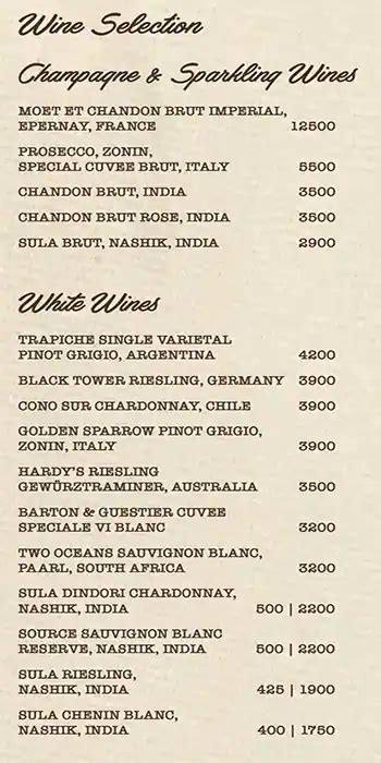 Menu at Destination 72, Mumbai