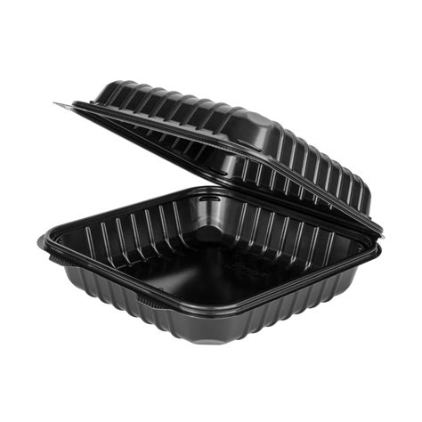 Large Black Clamshell Food Containers - 8"x8" Hinged Take Out Boxes