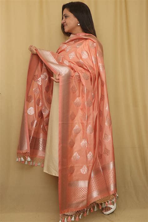 Peach Banarasi Silk Dupatta