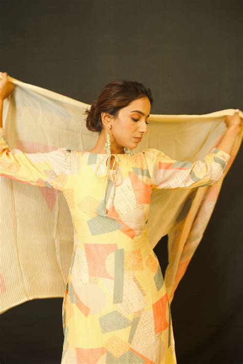 Yellow Geometric Co-ord Unstitched Salwar Set – Geetha Creation