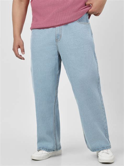 Plus Men's Ice Blue Loose Fit Washed Jeans Non-Stretchable – Urbano Fashion