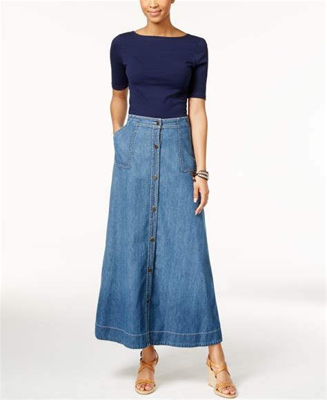 Lyst - American Living Button Front Denim Maxi Skirt in Blue