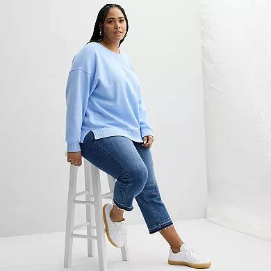 Plus Size Sonoma Goods For Life® Mixed Ribbed Crewneck Fleece Sweatshirt