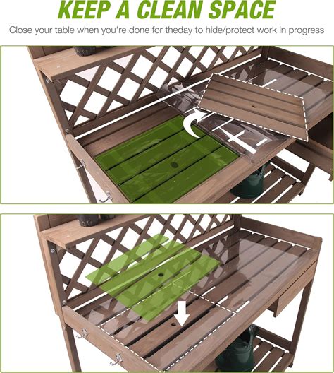 Buy Outdoor Potting Bench, Wooden Garden Workstation Table w/Drawer ...