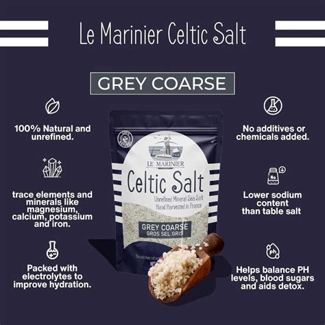 Le Marinier Celtic Salt Sal marina gruesa gris, 1.1lb – 18oz. Sal marina francesa sin refinar ...