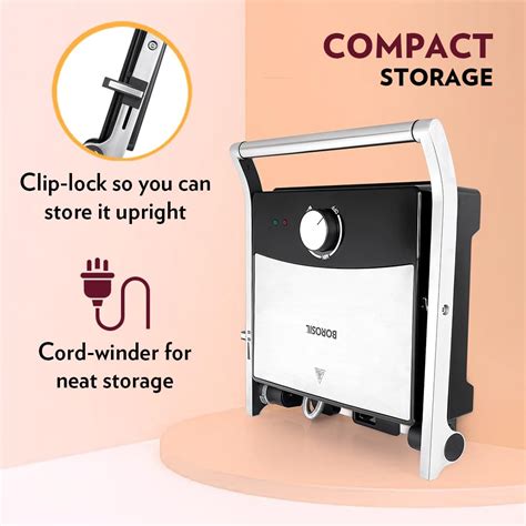 Borosil Mega Jumbo 180° 2000 Watts Grill Sandwich Maker | Silver & Bla ...