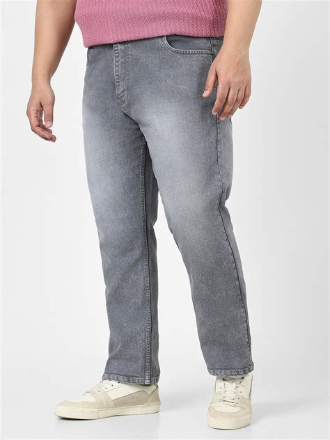 Plus Men's Grey Straight Fit Washed Jeans Stretchable – Urbano Fashion