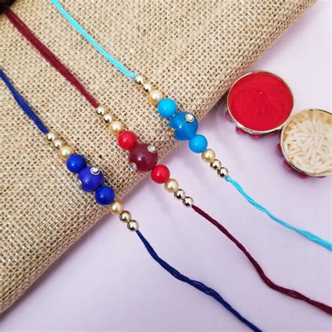Send 3 Colorful Bead Rakhis Online | Rakhibazaar.com