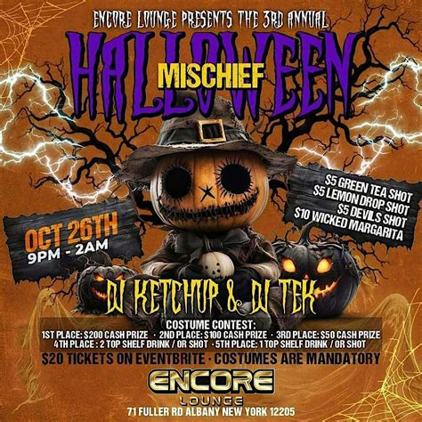 Encores "Halloween Mischief" - Costume Party, ENCORE LOUNGE, Albany, 26 ...