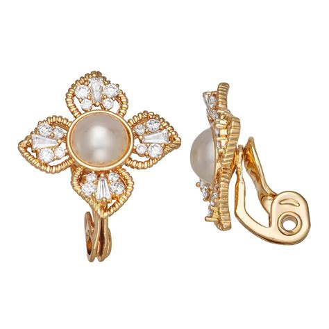Napier Gold Tone Cubic Zirconia & Simulated Pearl Social Stud Earrings