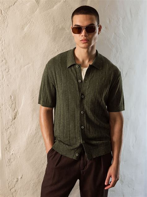 Buy Green Regular Fit Pointelle Knitted Shirt with Linen from Next India