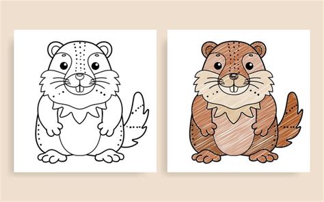 Cute animals coloring page vector illustration with marmot | Premium Vector