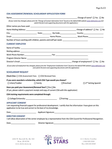 Fillable Online CDA Assessment/Renewal Scholarship Application Form Fax ...