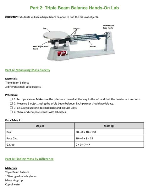 Triple Beam Scale Worksheets