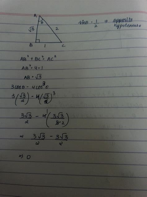 If Sin theta = 1/2 , show that 3cos theta - 4 cos^2 theta =0 - Brainly.in