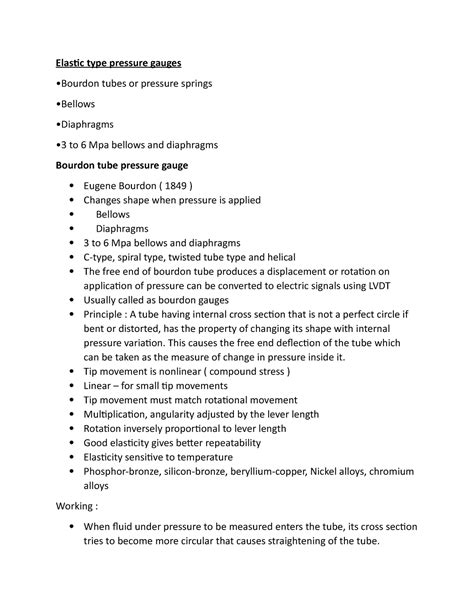Elastic type pressure gauges - Elastic type pressure gauges •Bourdon ...