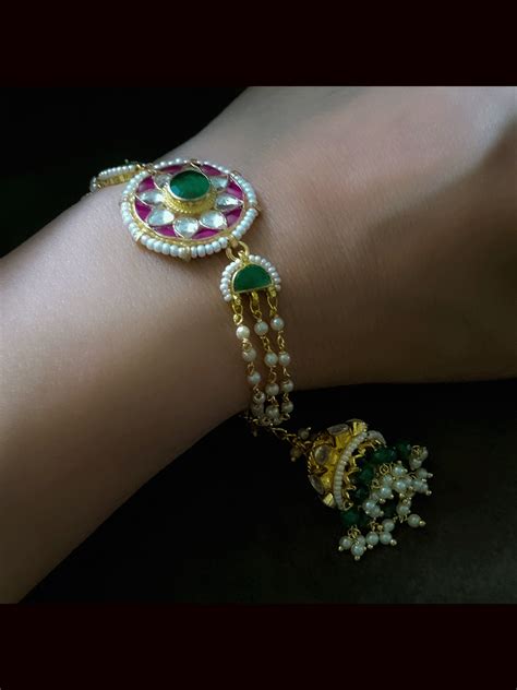 Circular paachi kundan bhabhi(sister) bracelet rakhi with jhoomki hang ...