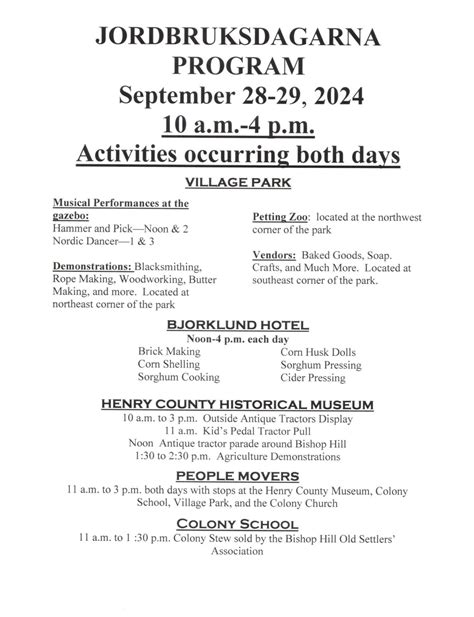 » Enjoy the 2024 Jordbruksdagarna in Historic Bishop Hill! Bishop Hill ...